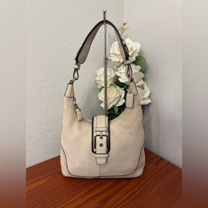 Coach Cream Pebbled Leather Hobo with Buckle Accent